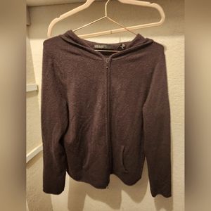100% cashmere zip up hooded cardigan, cocoa brown